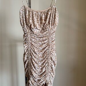 Windsor Beige and White Ruched Mini Dress